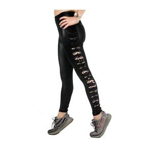 Woman’s NWT Style Reform Gypsies Macrame Leggings In Sleek Liquid Black